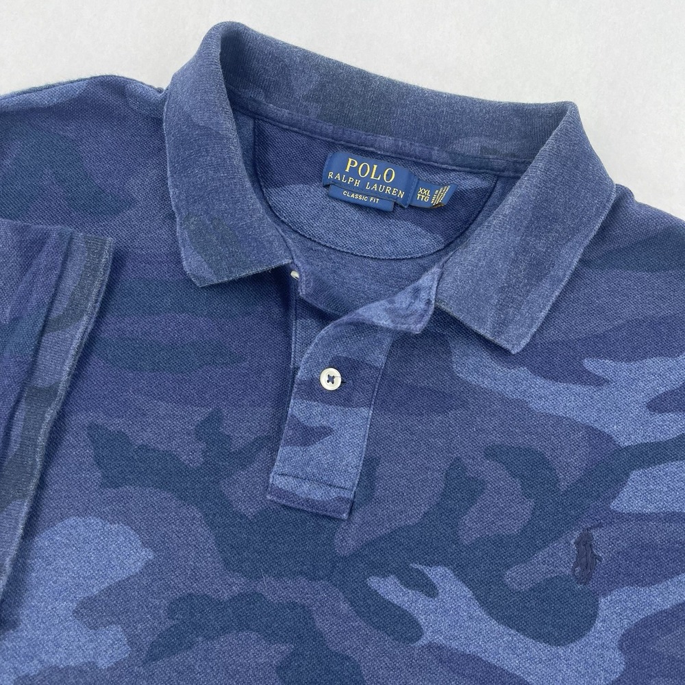 Polo Ralph Lauren Polo Shirt Mens XXL Blue Camo Short Sleeve Classic Fit Preppy